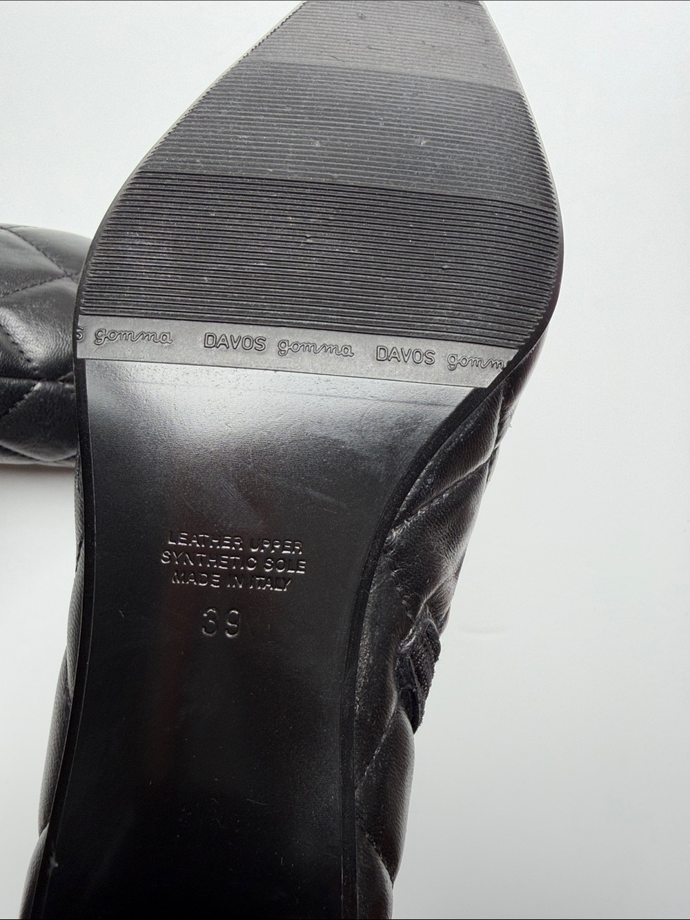 Made In Italy Black Quilted Leather Ankle Boots Square Toe Block Heel Size 39 - Picture 10 of 16